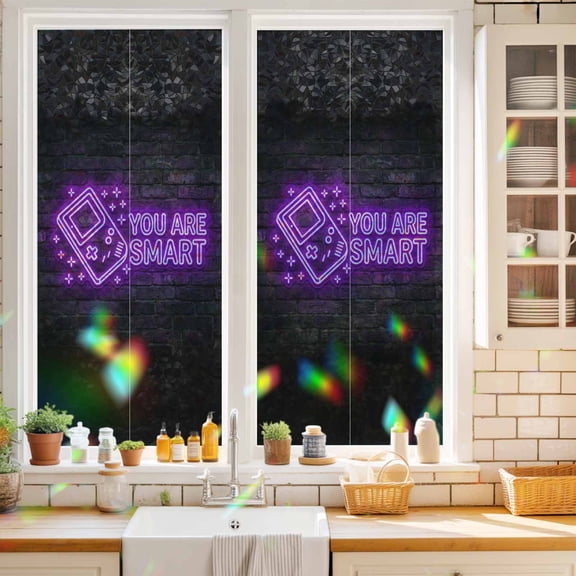 Art Gaming Icons Window Privacy Film Multi Panel Neon Letter Yellow You Are Smart Static Cling Stained Glass Window Film Non-Adhesive Decorative Decals Rainbow Sticker 17.7"X39.3"