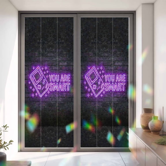 Art Gaming Icons Window Privacy Film Multi Panel Neon Letter Yellow You Are Smart Static Cling Stained Glass Window Film Non-Adhesive Decorative Decals Rainbow Sticker 35.4"X78.7"