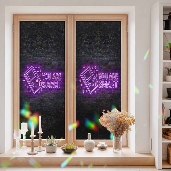 Art Gaming Icons Window Privacy Film Multi Panel Neon Letter Yellow You Are Smart Static Cling Stained Glass Window Film Non-Adhesive Decorative Decals Rainbow Sticker 23.6"X59"