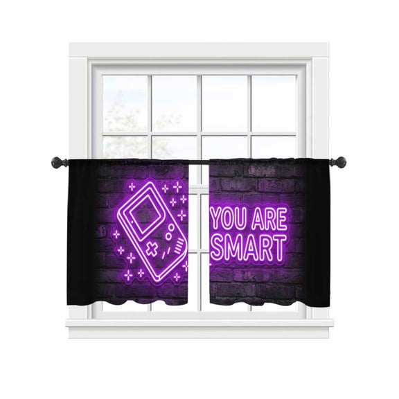 Art Gaming Icons Window Sheer Curtain Multi Panel Neon Letter Yellow You Are Smart Semi Curtain Sheers Light Filtering Rod Pocket Voile Drapes for Bedroom Kitchen Living Room 52 X 54 Inch, 2 Panels