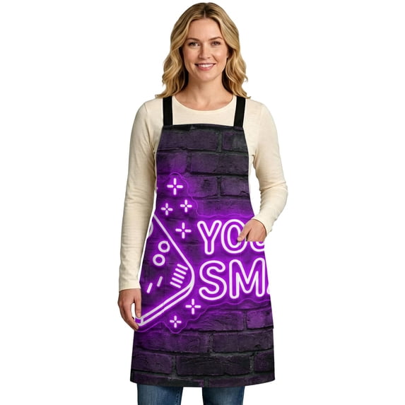 Art Gaming Icons X-Shaped Back Kitchen Apron Multi Panel Neon Letter ...