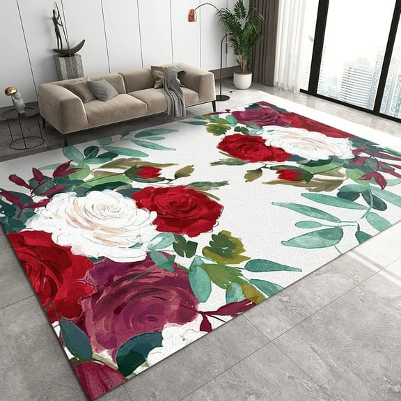 Art Garden Rug, Romantic Rose Rugs for Bedroom, Washable Rug Low Pile Soft Non Slip Rubber Backed Doormat Carpet for Indoor Front Entrance Bathroom Kitchen 2x3ft