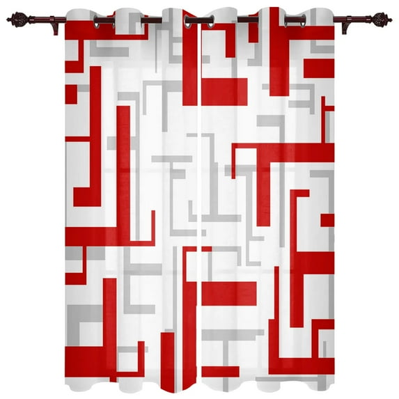 Art Geometric Figures Red Grey Curtain for Living Room Luxury Bedroom Window Curtain Home Decor Kitchen Window Treatment