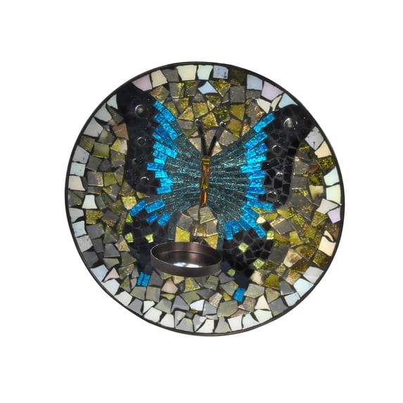 Art Glass Designs 12" Butterfly Mosaic Candle Holder Charger