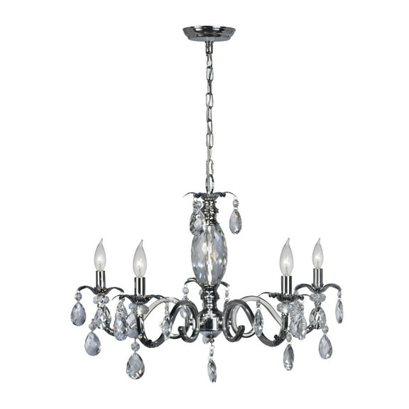Art Glass Designs 27.5" Polished Chrome Crosshatch Pattern 5-Light Chandelier