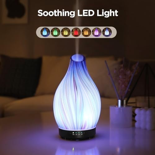 Art Glass Essential Oil Diffuser - 160ml Ultrasonic Aromatherapy Diffuser with 7-Color LED Night Light, Intermittent Mist, Auto Shut-Off, and Timer for Office, Home, Yoga - Soul Dancer Style