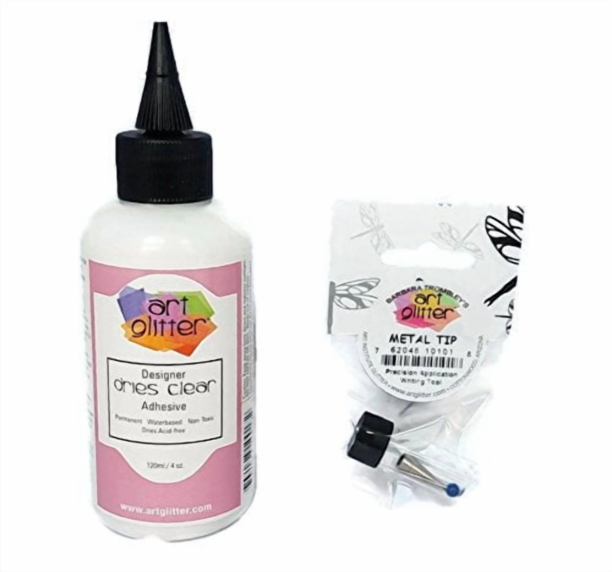 Art Glitter Glue Designer Dries Clear Adhesive 4 oz with Ultra Fine Metal Tip, Standard