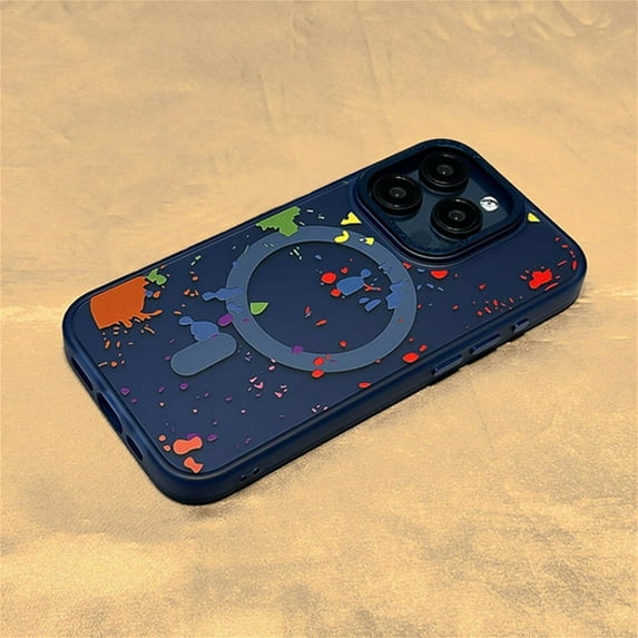 Art Graffiti Wireless Charging MagSafe Phone Case for iPhone 14 15pro max 15 13 Pro 12 Frosted Watercolor Hard Acrylic Cover (Blue,For iPhone 15 Pro Max)