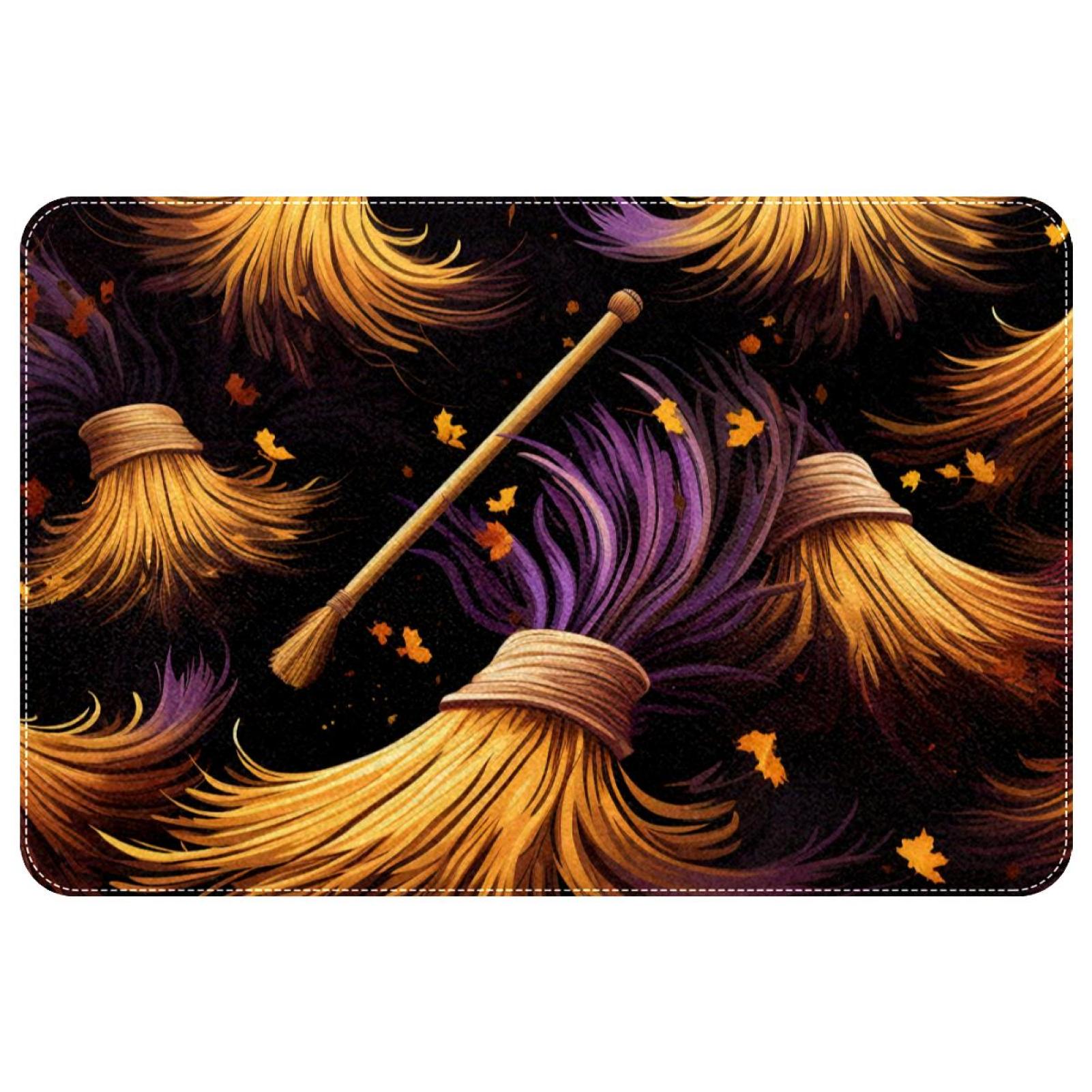 Art Halloween Broom Washable Square Area Rug, NonSlip Floor Mat for