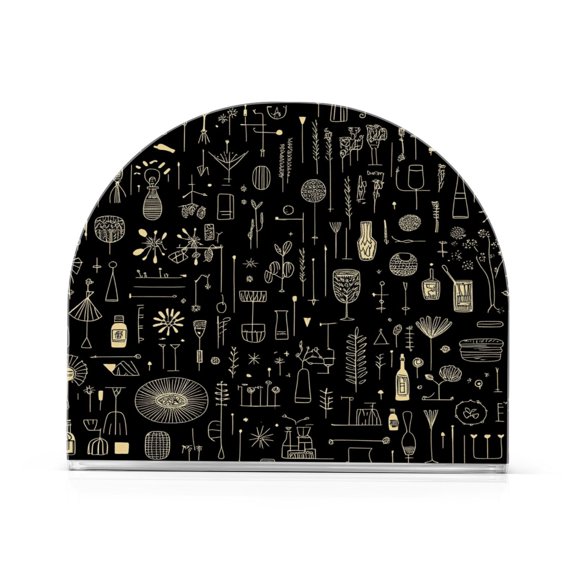 Art Hand Drawn Doodles Thick U Shape Acrylic Napkin Holder Non Slip Space Saving for Kitchen