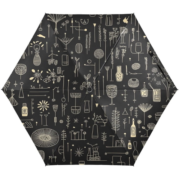 Art Hand Drawn Doodles Umbrellas for Sun Auto Open Close UV50+ Waterproof 5-Fold Compact Fiberglass Frame