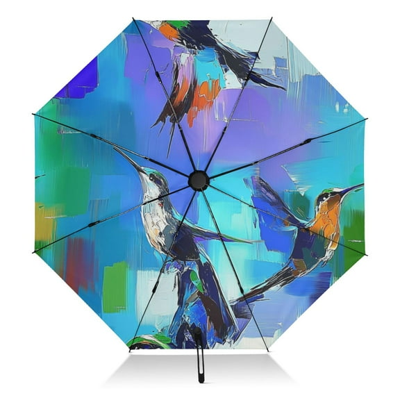 Art Hummingbirds Pattern Extra Large Automatic Umbrella, UV Protection, Waterproof, Auto Open and Close