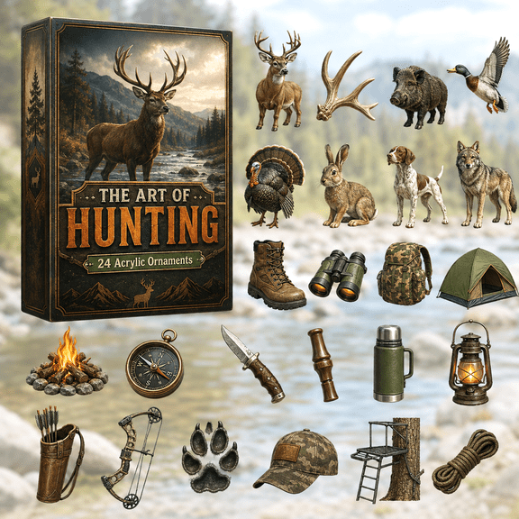Art of Hunting Advent Calendar 2026 - 24-Day Festive Countdown, Acrylic Charms Blind Box - Gift For Hunting Lovers, Christmas Ornaments, Wildlife Hunter Charms