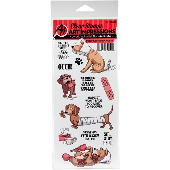 Art Impressions Funny Farm Cling Rubber Stamp-Doggy Kisses