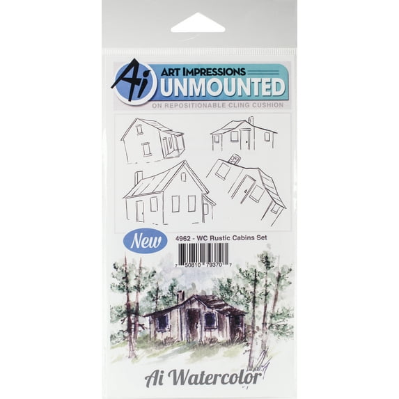 Art Impressions Watercolor Cling Rubber Stamps Rustic Cabins