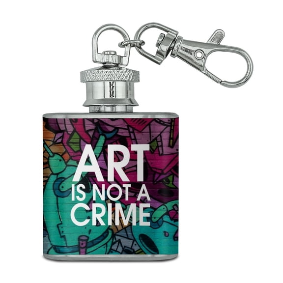 Art Is Not A Crime Graffiti Stainless Steel 1oz Mini Flask Key Chain
