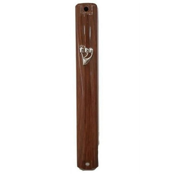 Art Judaica 23858 15 cm Plastic Mezuzah Cover with Rubber Cork - Brown Wood Design