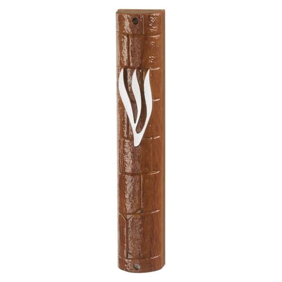 Art Judaica 24483 15 cm Wood Painted Plastic Mezuzah Cover with Rubber Cork The Kotel & the Letter Shin