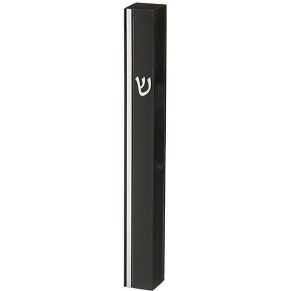 Art Judaica 24677 15 cm Black Plastic Mezuzah - Silver Shin & Stripe with Rubber Cork