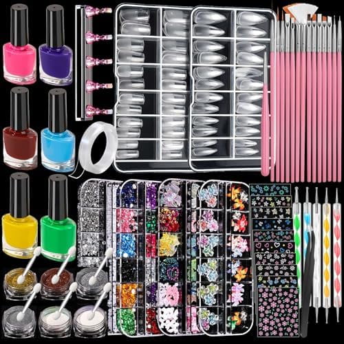 Art Kit, 54 count Tool Set with 6-Color Polish, 20 count Art Brushes, 2 Box False Tips, 6 Jar , 4 Box , 10 Sheet Stickers for Beginners