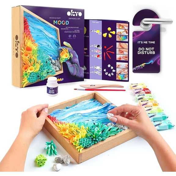 Art Kit Ocean Calm | Succulents Art Set 3D for Home Wall Decor | Craft Kits for Adults and Teen | Craft Box with Modeling Clay for Succulents | Hobby Kits Succulent DIY Kits