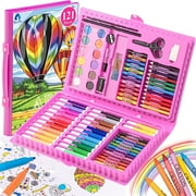 Art Kit, Vigorfun 121 Piece Drawing Painting Art Supplies for Kids Girls Boys Teens, Gifts Art Set Case Includes Oil Pastels, Crayons, Colored Pencils, Watercolor Cakes (Pink)