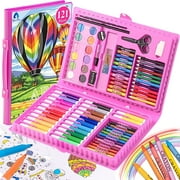 Art Kit, Vigorfun 121 Piece Drawing Painting Art Supplies for Kids Girls Boys Teens, Gifts Art Set Case Includes Oil Pastels, Crayons, Colored Pencils, Watercolor Cakes (Pink)