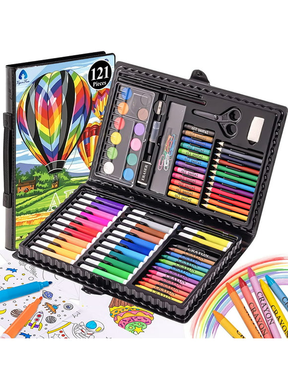 Art Kit, Vigorfun 121 Piece Drawing Painting Art Supplies for Kids Girls Boys Teens, Gifts Art Set Case Includes Oil Pastels, Crayons, Colored Pencils, Watercolor Cakes (Black)