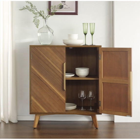 Art Leon 2-Door Console Cabinet Rustic Kitchen Table Wood Frame Sideboard, Brown