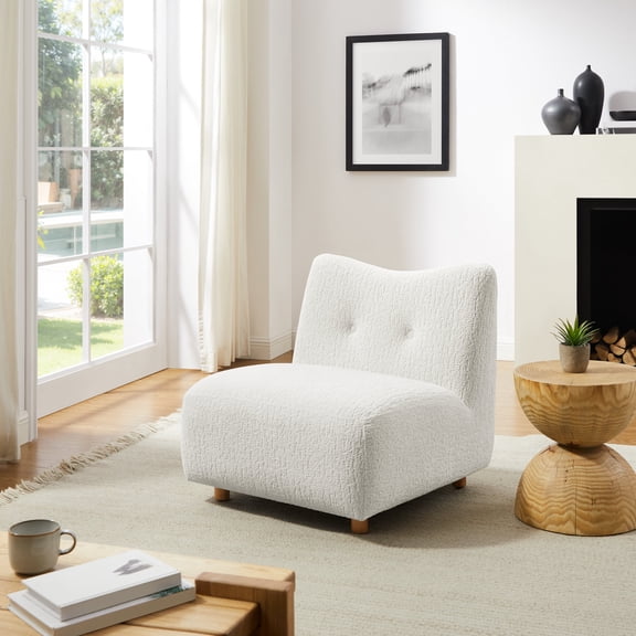 Art Leon 30.7" W Tufted Armless Accent Slipper Chair, Jacquard Velvet Upholstered Chair with Solid Wood Legs, White