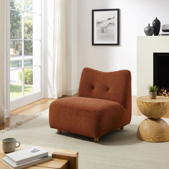 Art Leon 30.9" W Tufted Armless Accent Slipper Chair, Jacquard Velvet Upholstered Chair with Solid Wood Legs, Brown