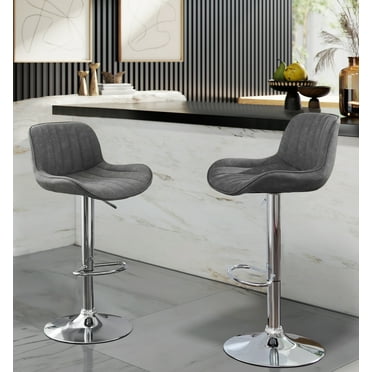 Art Leon Bar Stools Faux Leather Swivel Chrome Base Height Adjustable Kitchen Counter Stools Set of 2 Gray