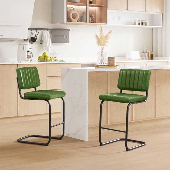 Art Leon Bar Stools Set of 2, Faux Leather Counter Height Stools for Kitchen,Olive Green