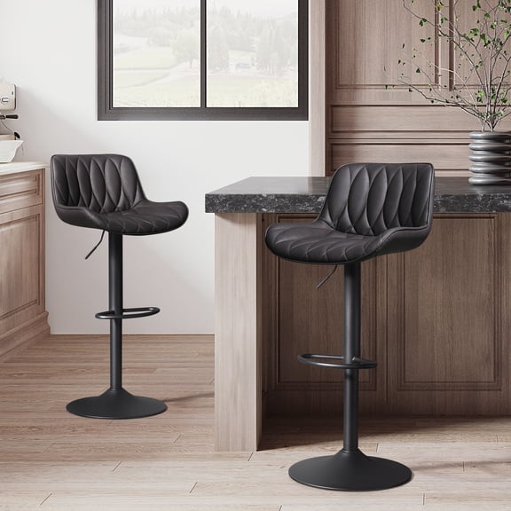Art Leon Bar Stools Set of 2, PU Leather Swivel Steel Legs,Black&Brown