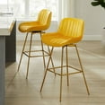 thumbnail image 1 of Art Leon Counter Height Bar Stools, 26" Height Swivel Velvet, Island Stools with Golden Metal Legs, Set of 2, Yellow, 1 of 8
