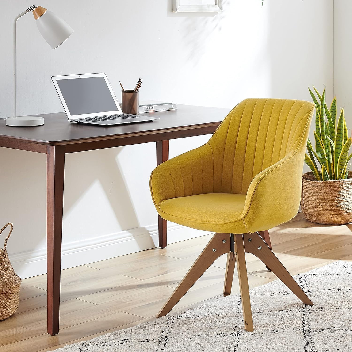 Art Leon Desk Chair - Mid Century Modern Office Chair No Wheels, Swivel ...