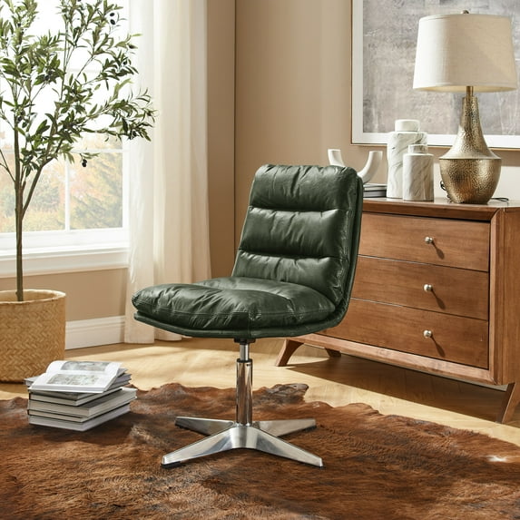 Art Leon Desk Chairs Mid-Century Genuine Leather Aluminum Alloy Base Green