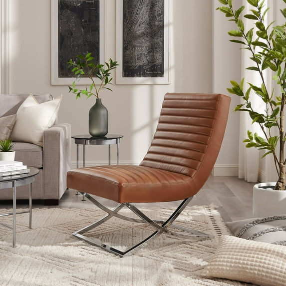 Art Leon Faux Leather Chair Upholstered Mid-Back Cognac