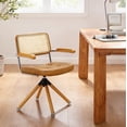 thumbnail image 1 of Art Leon Mid Century Accent Desk Chair No Wheel,PU Leather Rattan Back with Beech Wood Legs,Brown, 1 of 6