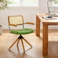 thumbnail image 1 of Art Leon Mid Century Desk Chair No Wheel,Faux Leather Rattan Back Accent Chair with Beech Wood Legs,Green, 1 of 7