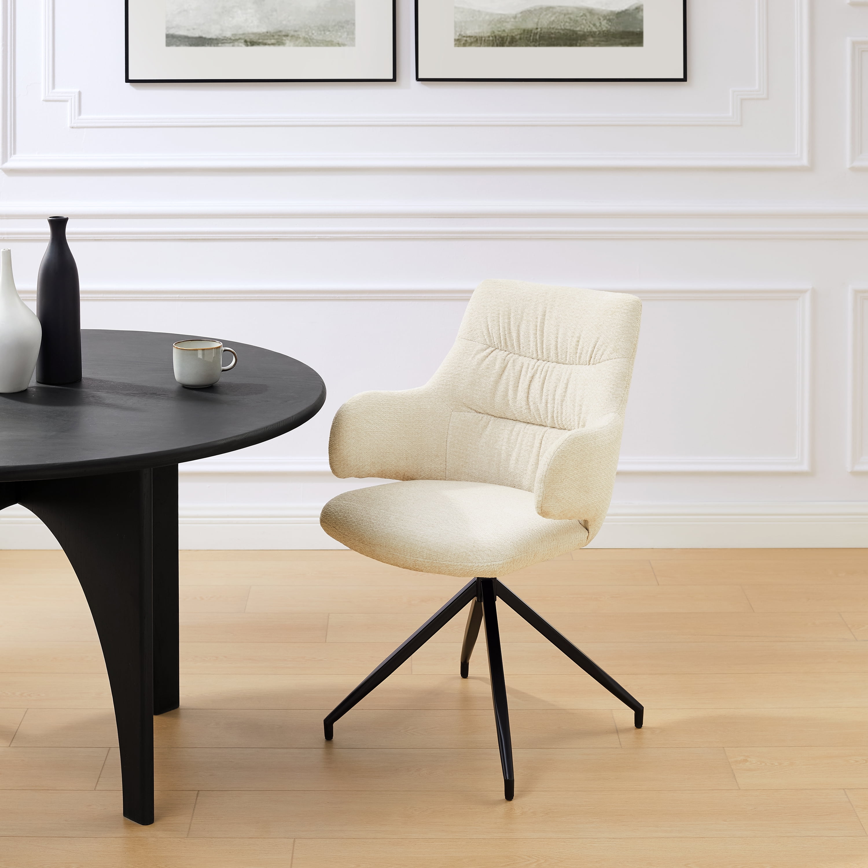Art Leon Mid Century Desk Chair Swivel Fabric Upholstered Arm Chair with Steel Base Dining Room Chairs Off White Walmart