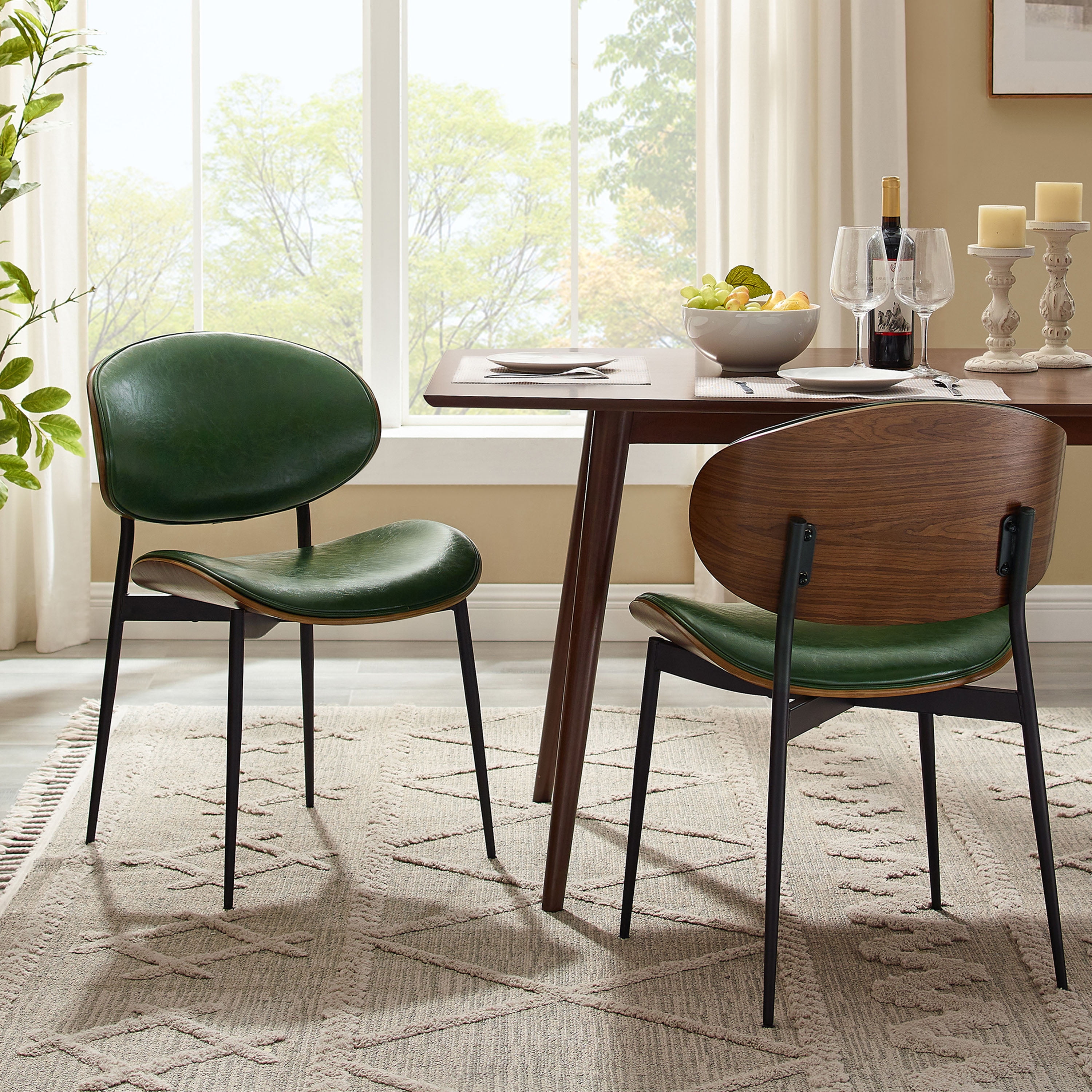 Green Faux Leather Upholstered Wishbone Side Chair with Metal Frame