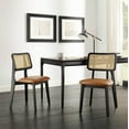 thumbnail image 1 of Art Leon Mid Century Dining Chairs Set of 2, Genuine Leather Rattan Cane Back with Ash Frame, Black, 1 of 7