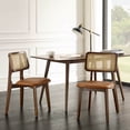 thumbnail image 1 of Art Leon Mid Century Dining Chairs Set of 2, Genuine Leather Rattan Cane Back with Ash Frame, Brown, 1 of 7