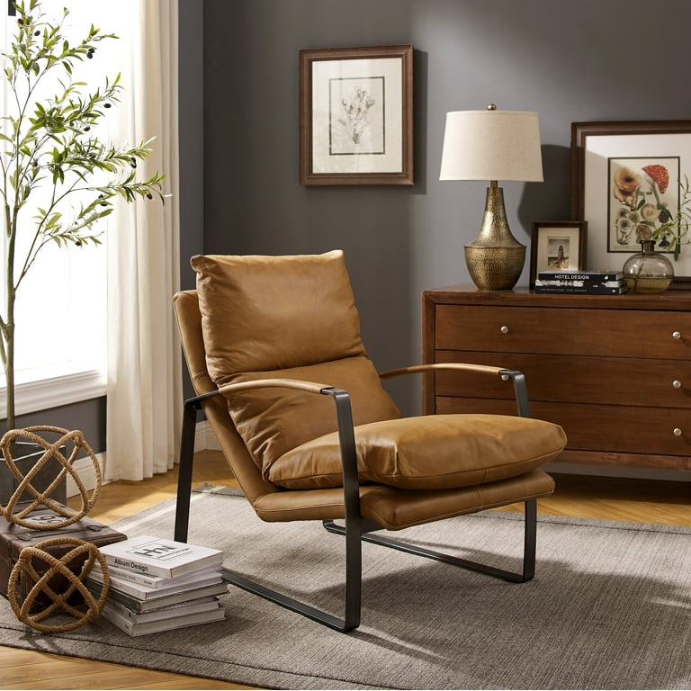 Art Leon Comfortable Top Leather Lounge Chair Single Cognac