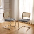 thumbnail image 1 of Art Leon Mid‑Century Modern Tufted PU Dining Side Chair, Oak Wood Trim Wicker Rattan Back Chrome Cantilever Frame Set of 2, Gray, 1 of 8