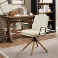 thumbnail image 1 of Art Leon Mid-Century Swivel Accent Chair - No Wheels,Upholstered Faux Leather Desk Chair with Oak Wood Legs - Off-White, 1 of 9