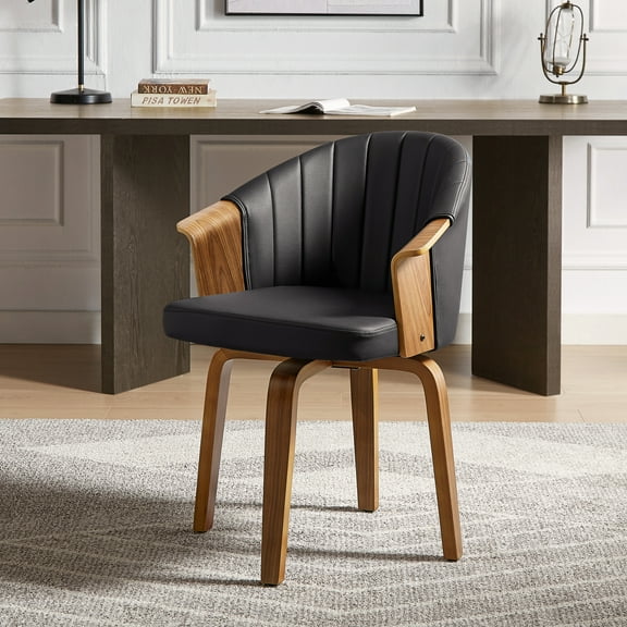 Art Leon Modern Accent Chairs, 360 Degree Swivel Faux Leather Plywood Legs, Diamond Tufted Pattern,Black