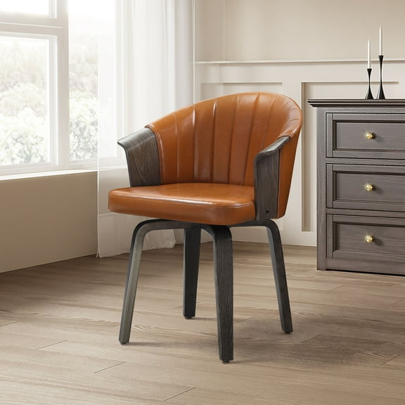Art Leon Modern Accent Chairs, 360 Degree Swivel Faux Leather Plywood Legs, Diamond Tufted Pattern,Brown