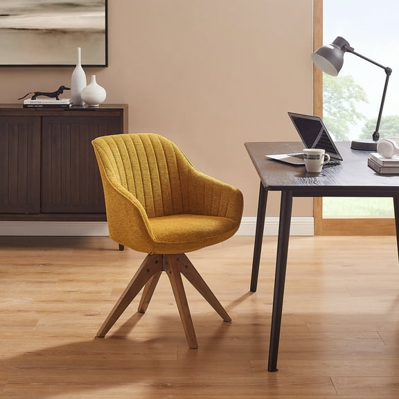Art Leon Modern Swivel Fabric Accent Desk Chair with Beech Wood Legs, Yellow